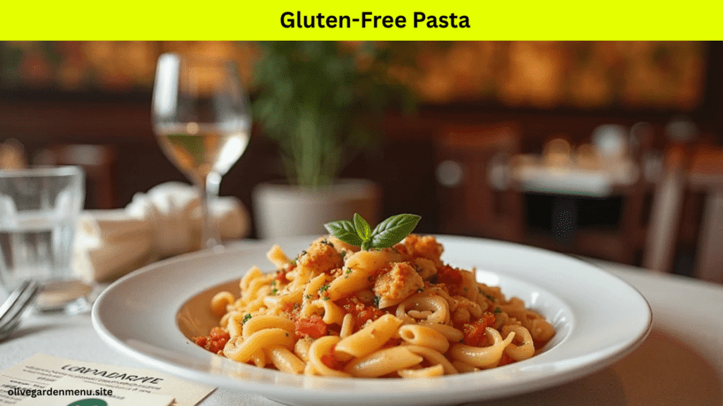 Certified gluten-free pasta options from the Olive Garden Allergen Menu on a white plate.