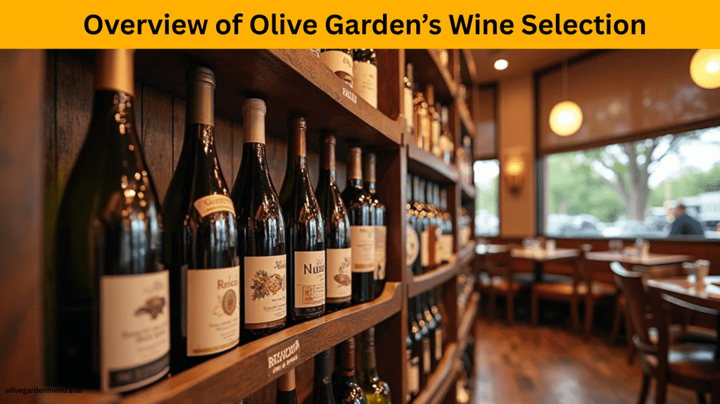"Olive Garden Wines Menu 2025 featuring full wine rack with premium red, white, and rosé selections"
