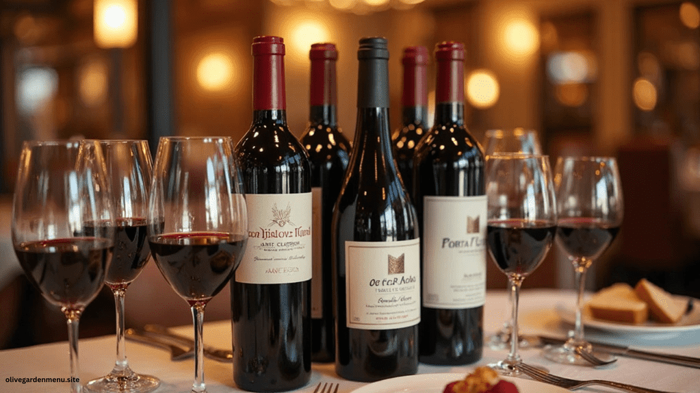 "Red wine selection and pricing from the Olive Garden Wines Menu in 2025"