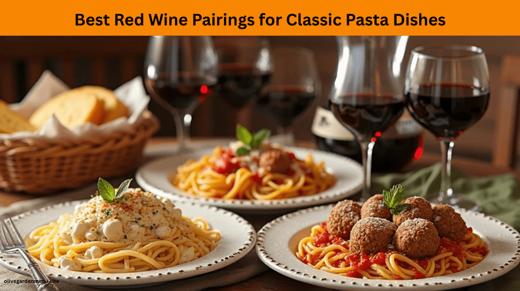 "Classic pasta dishes paired with red wines from the Olive Garden Wines Menu"