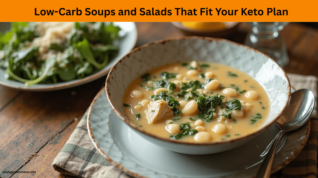 Keto-friendly Chicken & Gnocchi soup without gnocchi and a fresh side salad without croutons