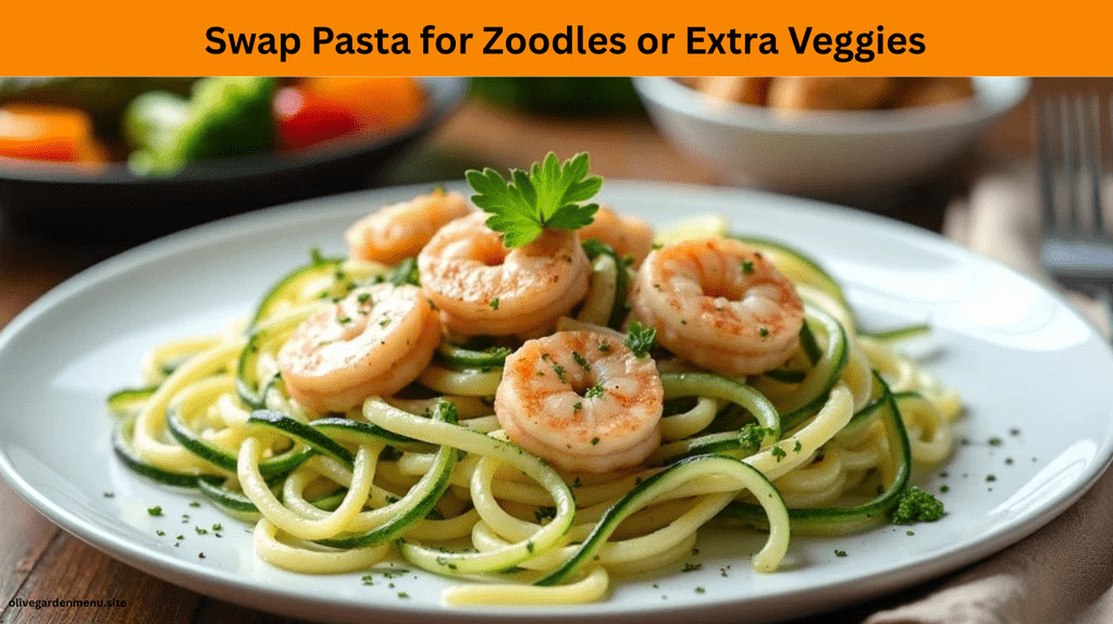 Zucchini noodles with Alfredo sauce and sautéed veggies instead of traditional pasta