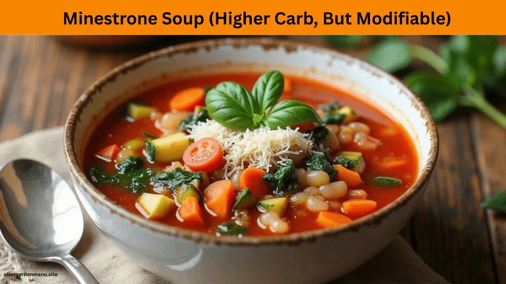 Modified minestrone soup without pasta or beans served in a rustic bowl
