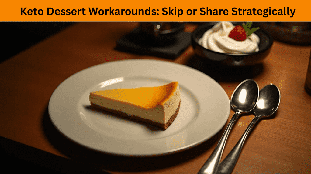 Low-carb dessert options like crustless cheesecake and berries with whipped cream, served for sharing