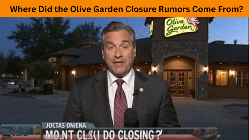 News reporter outside Olive Garden investigating source of Olive Garden Closing rumors.