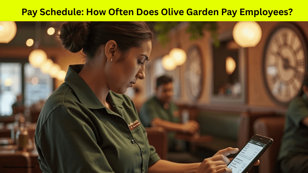 Olive Garden employee reviewing weekly pay schedule on mobile – Does Olive Garden Pay?