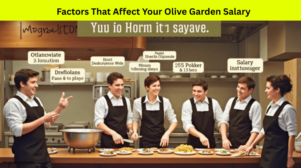 Olive Garden staff in different roles with labeled salary factors – Does Olive Garden Pay?