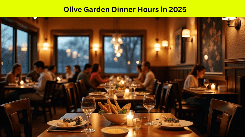 Inside Olive Garden during dinner hours in 2025 with guests enjoying evening meals.