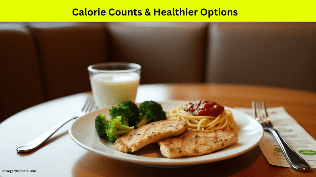 Healthy kids’ meal from Olive Garden Kids Menu with visible calorie counts and nutritious sides.