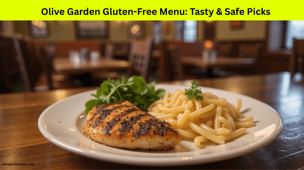 Gluten-free pasta with grilled chicken served at Olive Garden restaurant.