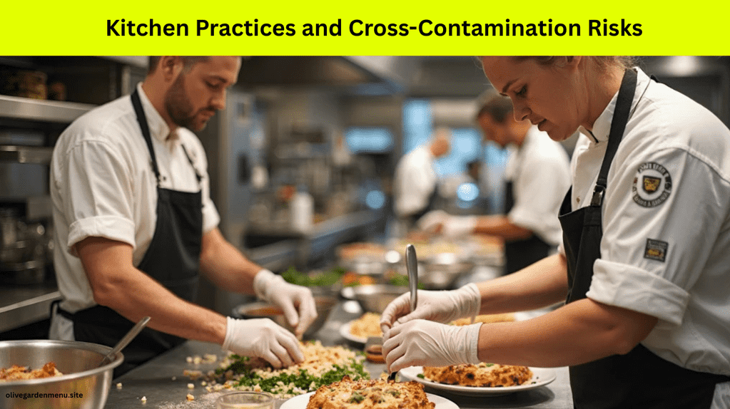 Gluten-free food preparation area in Olive Garden kitchen showing safe cooking practices.