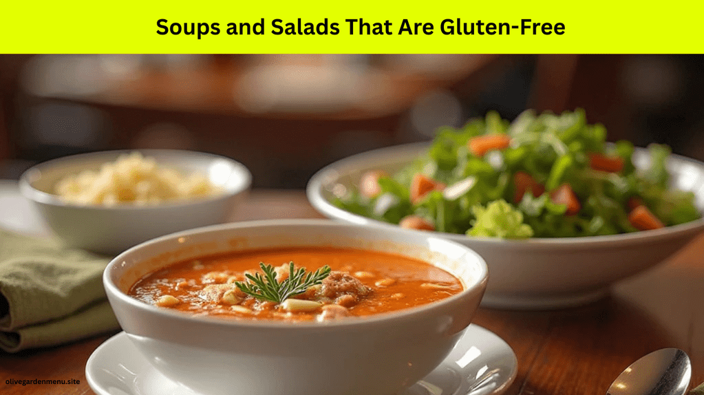 Gluten-free Zuppa Toscana soup and fresh salad served at Olive Garden.