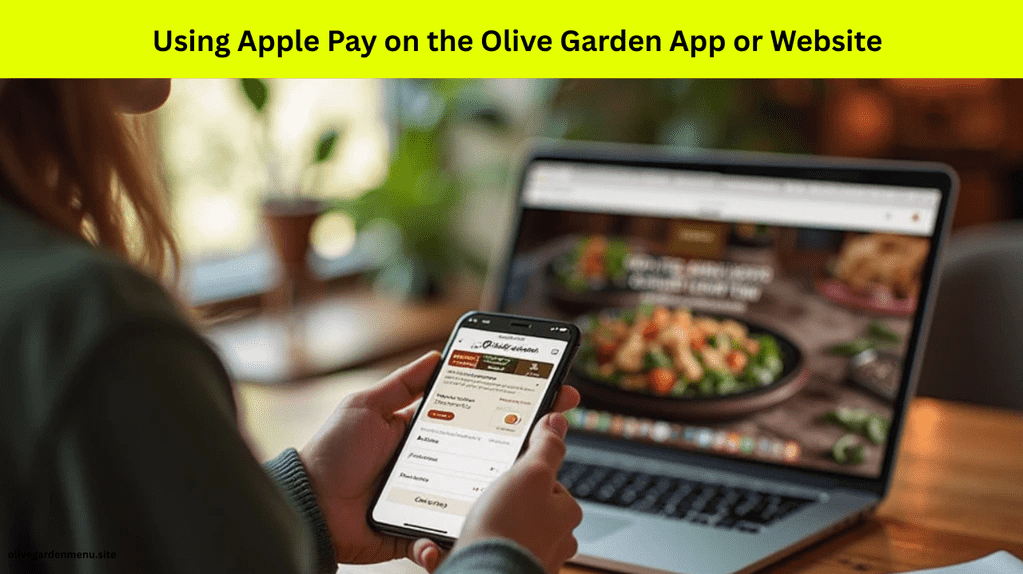 Customer using Apple Pay at Olive Garden via the official app on an iPhone during online checkout