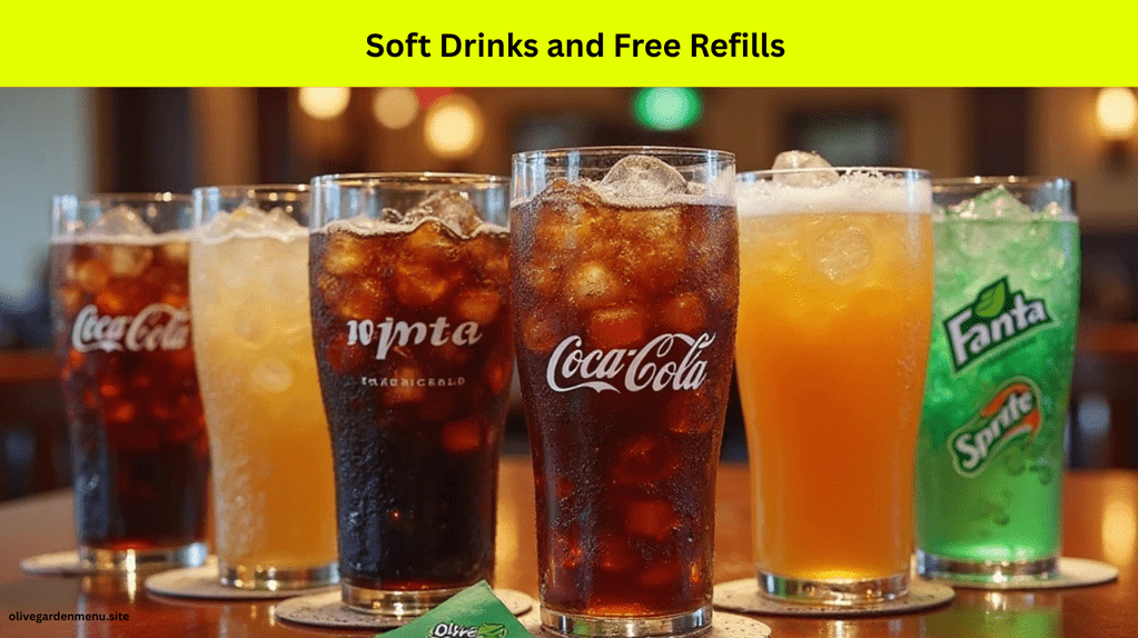 Olive Garden soft drinks served in tall glasses with ice and free refills