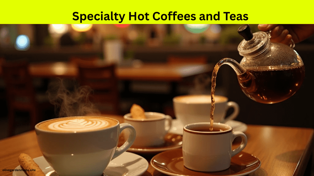 Steaming hot specialty coffees and teas served at Olive Garden with dessert
