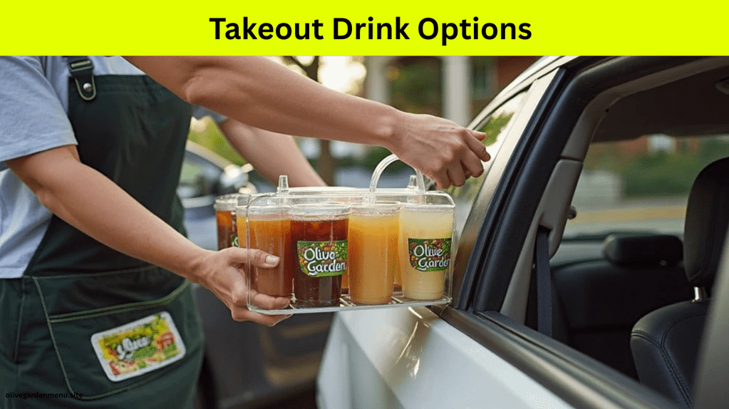 Olive Garden staff handing takeout drinks to customer during curbside pickup