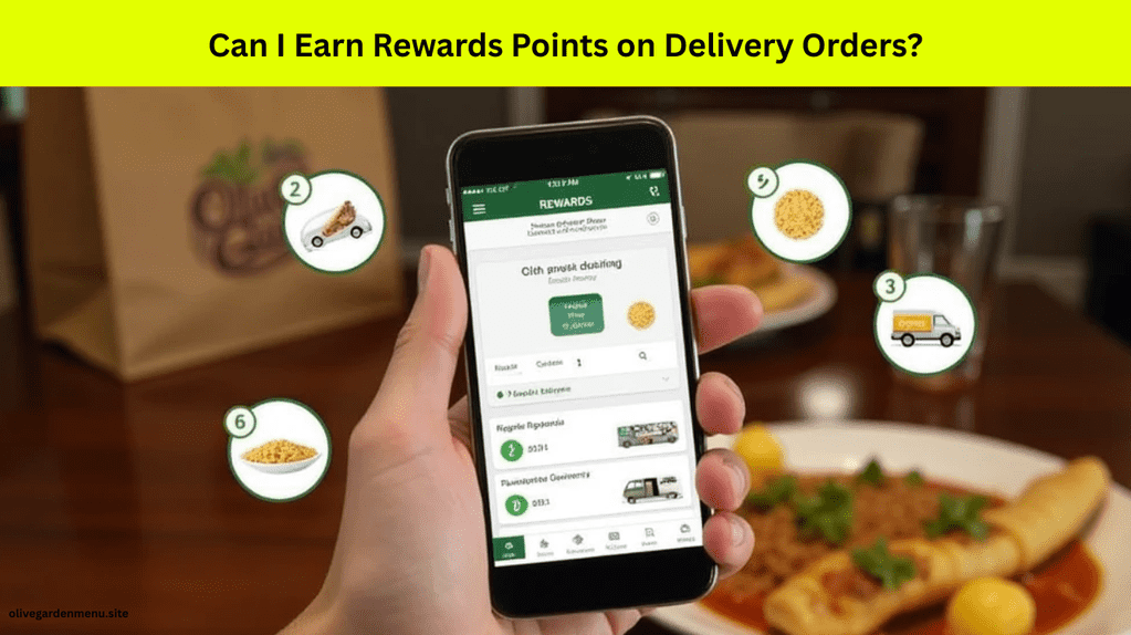 Olive Garden app rewards dashboard showing points earned from a delivery order.
