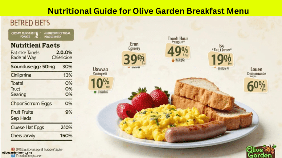 Nutritional Guide for Olive Garden Breakfast Menu showing calories and macros for a typical breakfast plate.