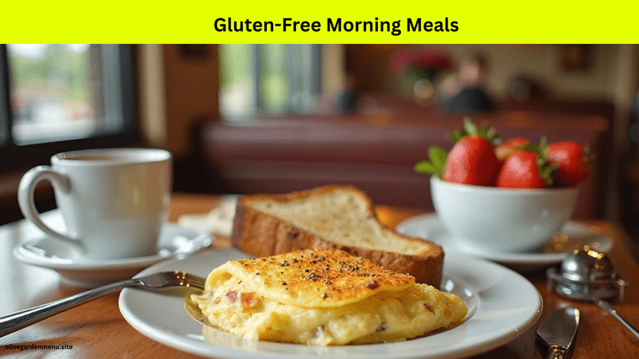 Gluten-free morning meals at Olive Garden with omelet, fruit bowl, and gluten-free toast.