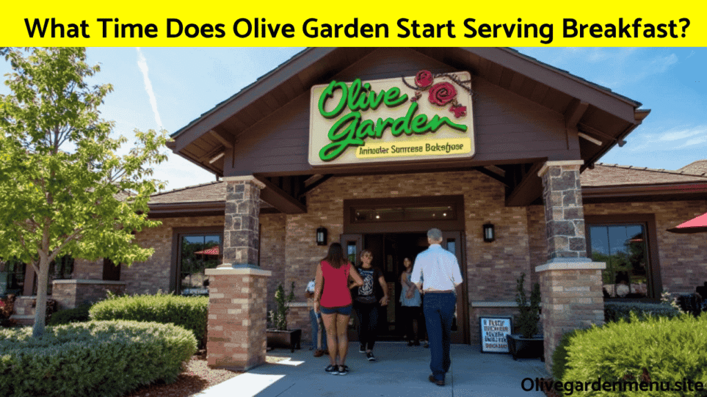 Customers arriving at Olive Garden as breakfast service begins at 11:00 a.m.
