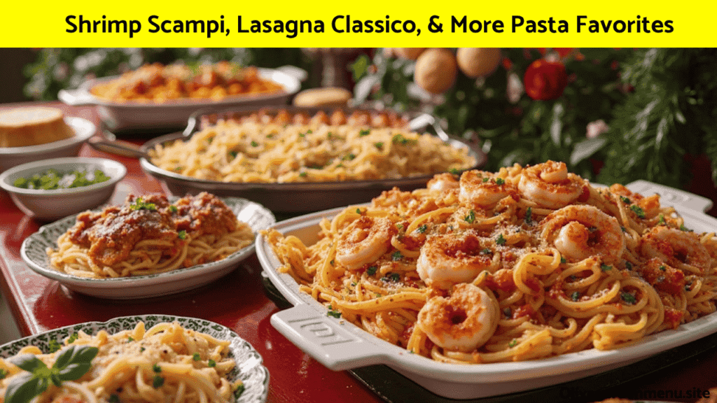 Shrimp Scampi, Lasagna Classico, and pasta selections from the Olive Garden Catering menu.