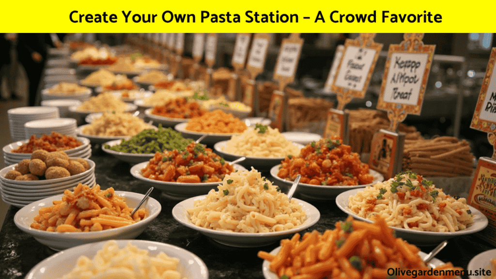 Create your own pasta station from the Olive Garden Catering menu with sauces and toppings.