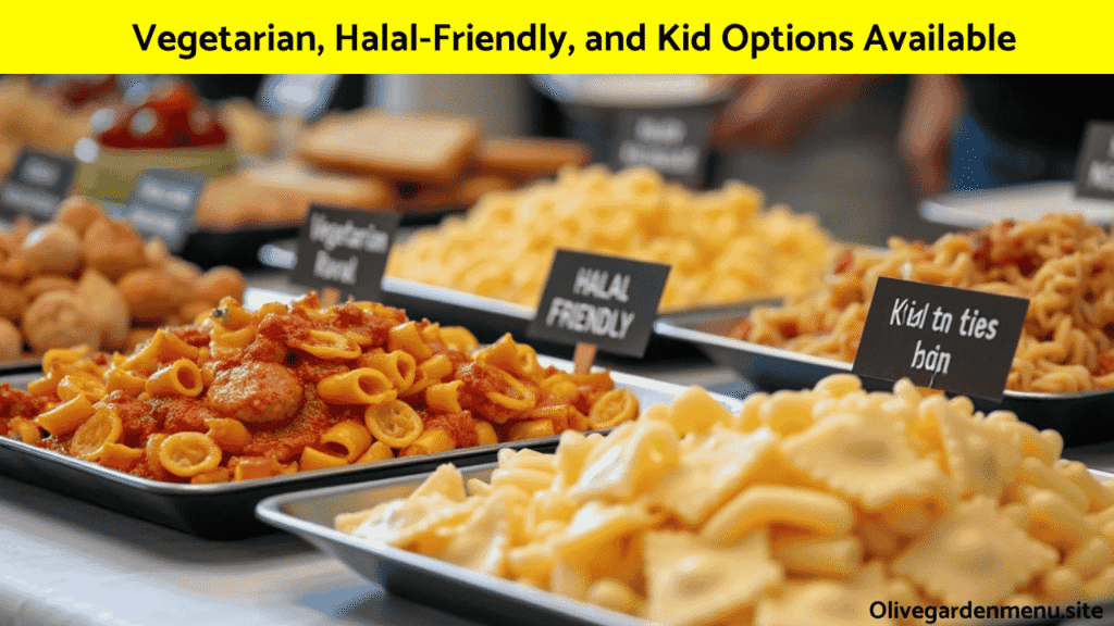 Vegetarian, halal-friendly, and kid-friendly selections from the Olive Garden Catering menu.