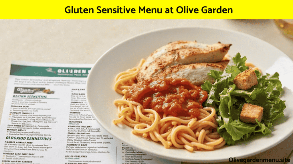 "Gluten sensitive Olive Garden meal with visible Nutrition Information for gluten-free options"