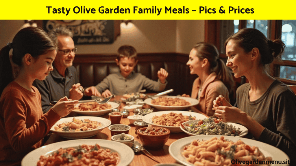 Delicious Olive Garden Family Meals served on a table with pasta, salad, and breadsticks.