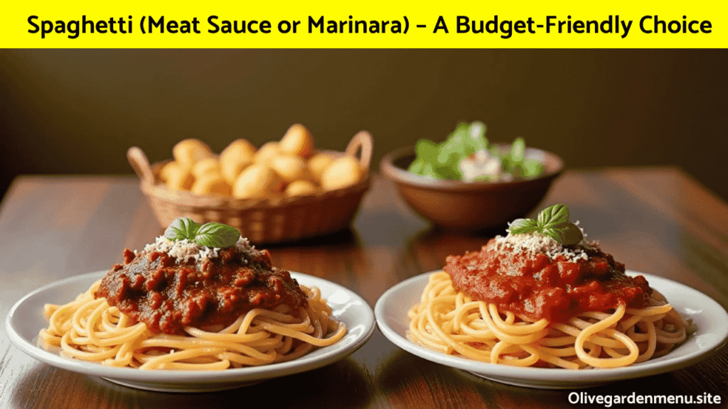 Budget-friendly spaghetti options from Olive Garden Family Meals with meat sauce or marinara.
