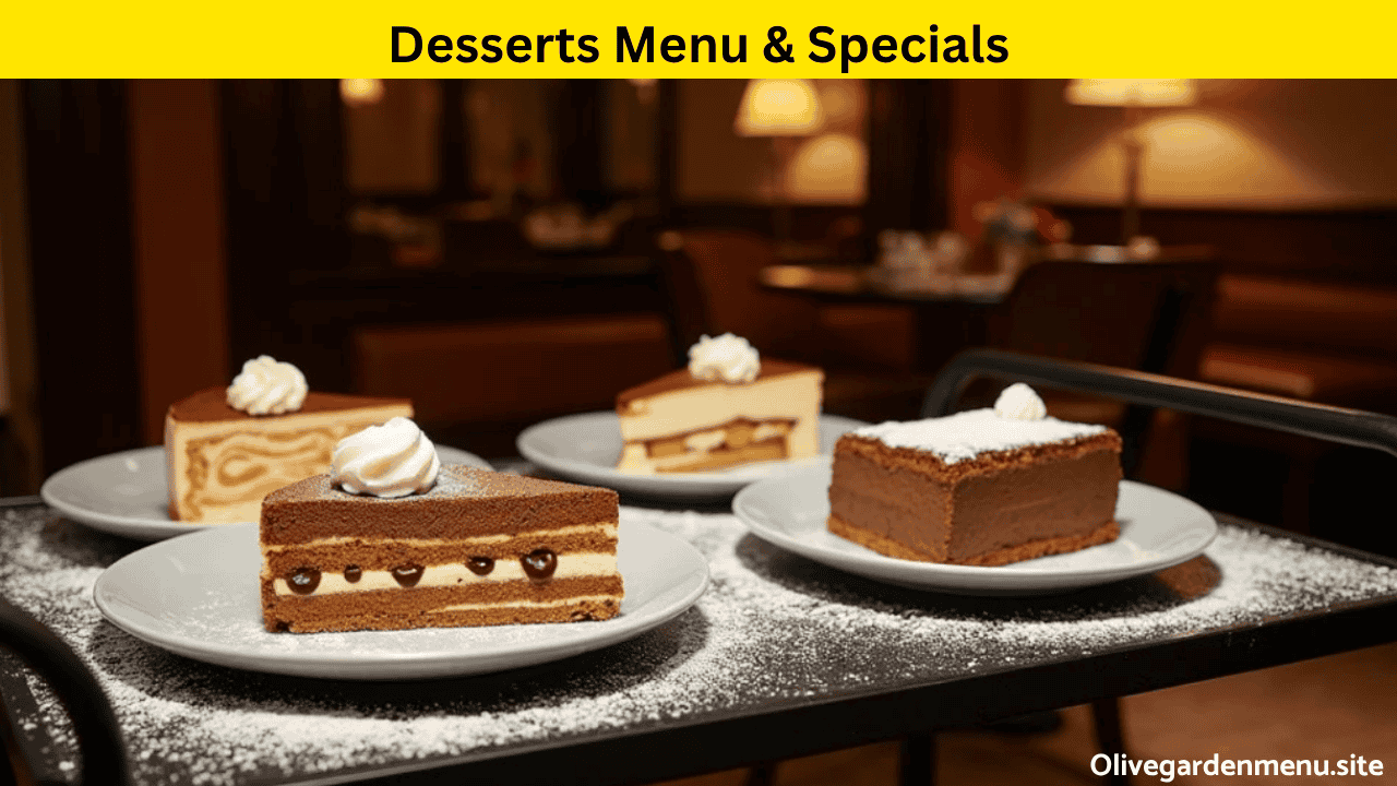 Decadent Olive Garden desserts on a dessert tray