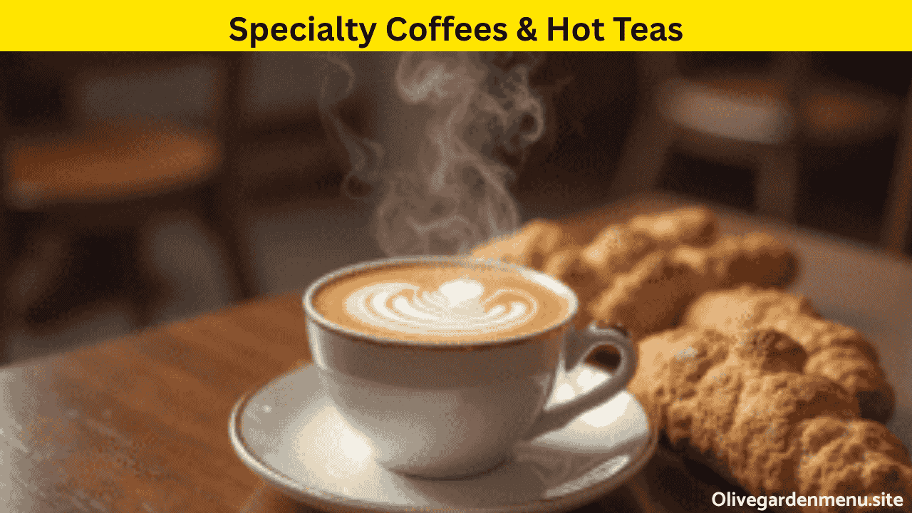 Elegant cups of specialty coffee and steaming hot tea served at Olive Garden