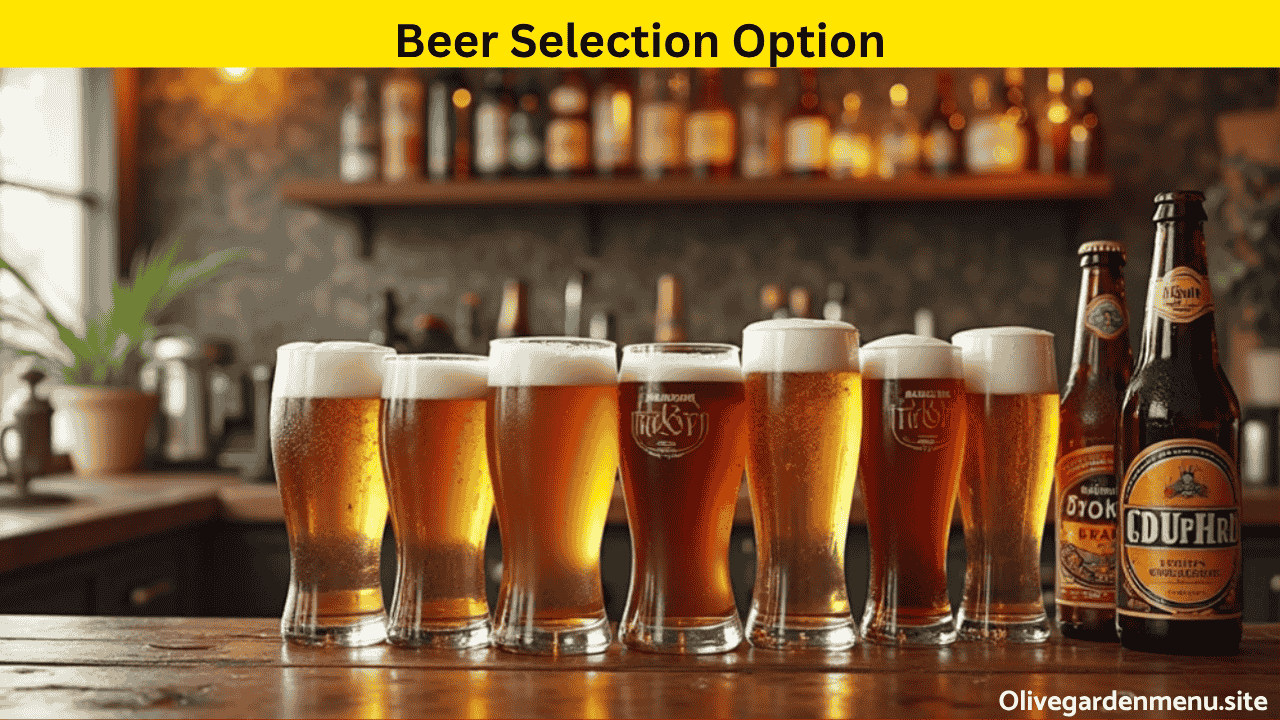 Selection of bottled and draft beers at Olive Garden.