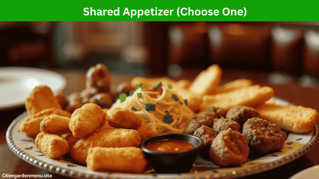Shared appetizer from Olive Garden Menu 2 for $25 featuring Stuffed Ziti Fritta and Fried Mozzarella