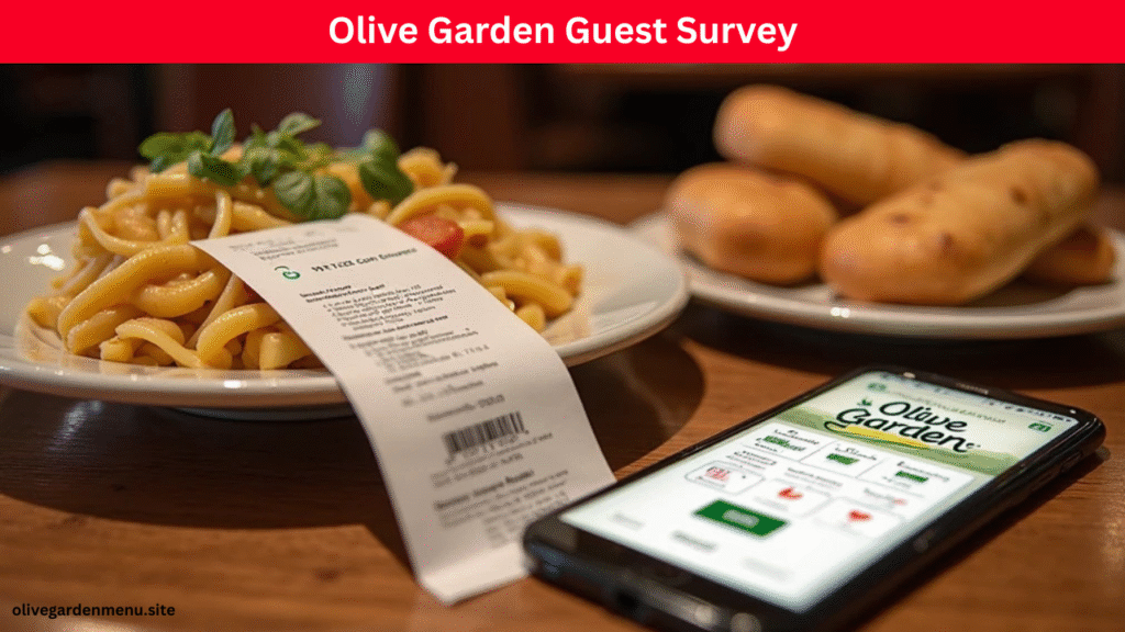 Customer filling out the Olive Garden Guest Survey on a tablet after dining at the restaurant