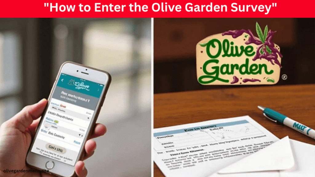 Split-screen showing online and mail-in entry options for the Olive Garden Guest Survey