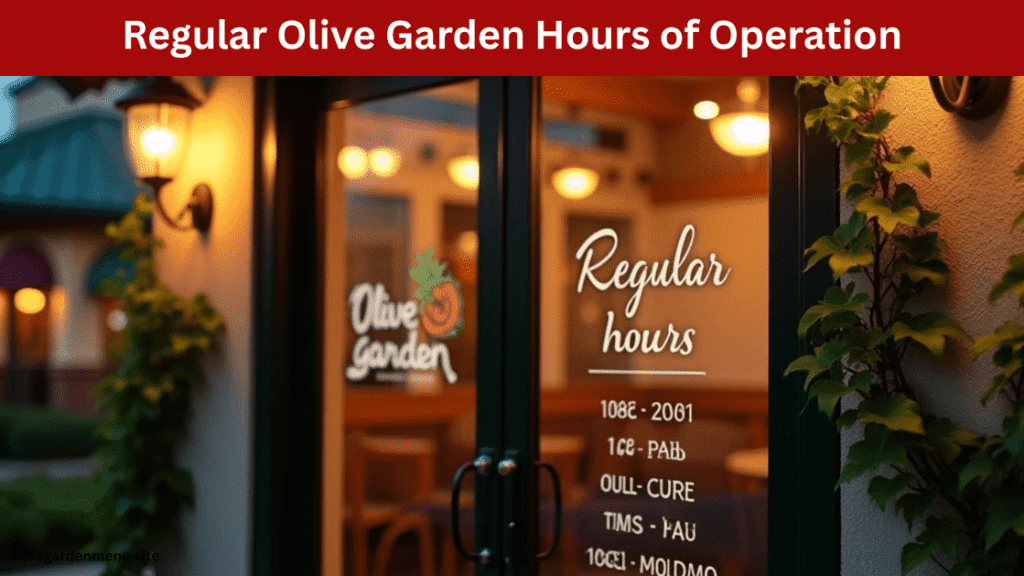 “Olive Garden restaurant facade with regular operating hours sign”