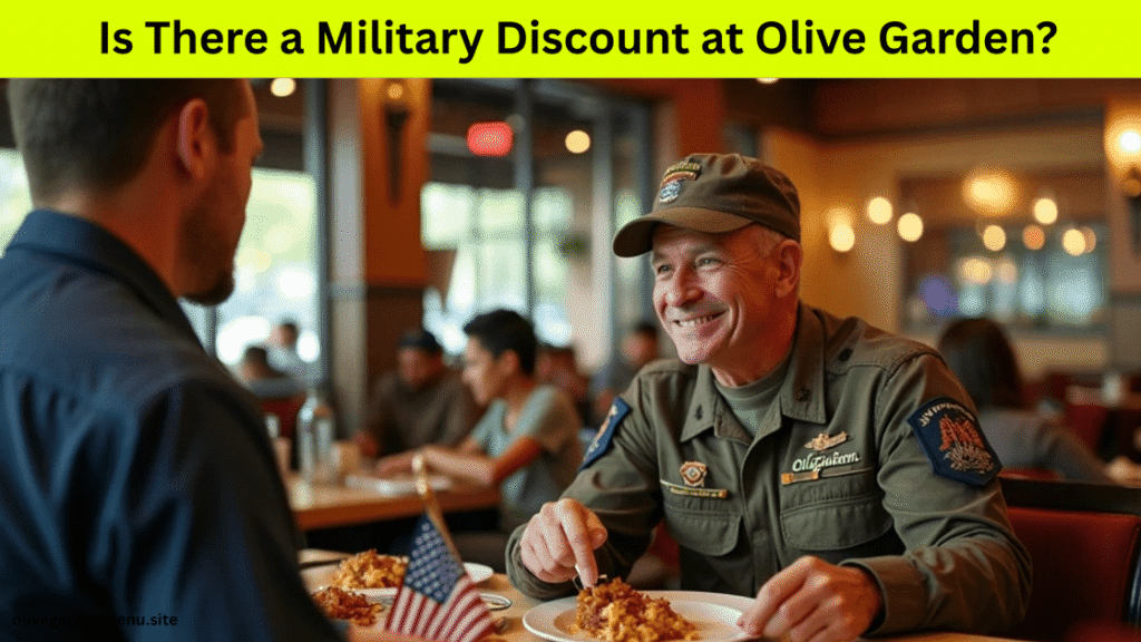Veteran and senior guest showing military ID at Olive Garden to ask about Olive Garden senior military discount.