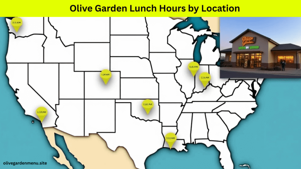 "Map showing different Olive Garden Lunch Hours by location across the U.S."