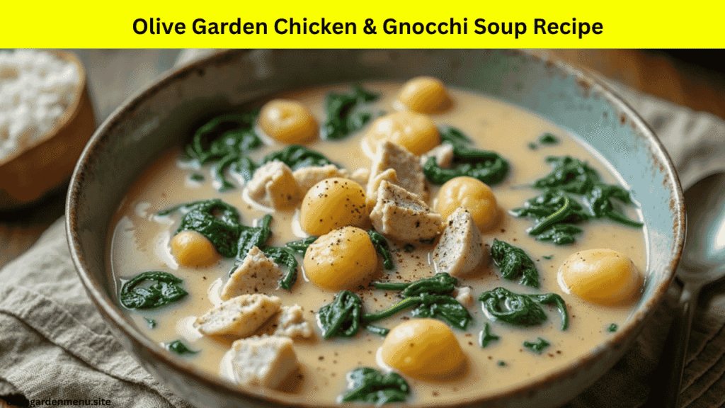 Chicken & Gnocchi Olive Garden Soup with spinach in a creamy base

