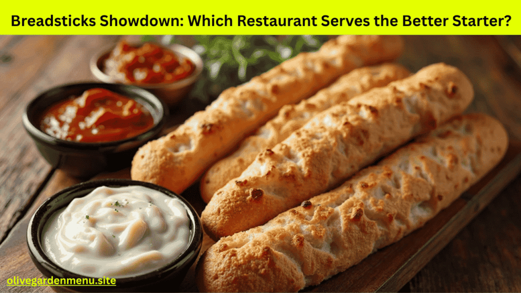 Olive Garden breadsticks vs Carrabba’s rustic bread on wooden table

