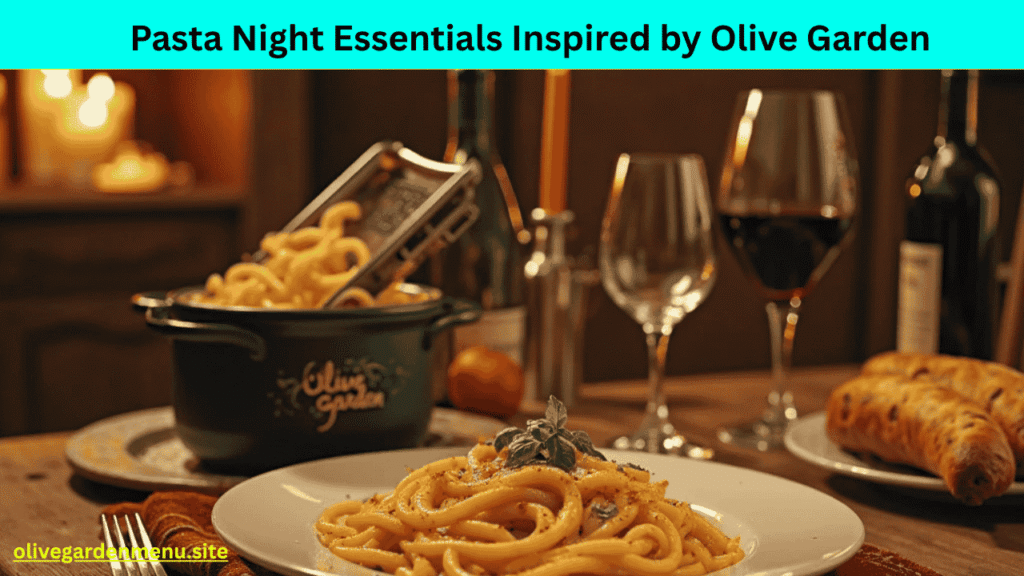 Olive Garden-inspired pasta night table setup.

