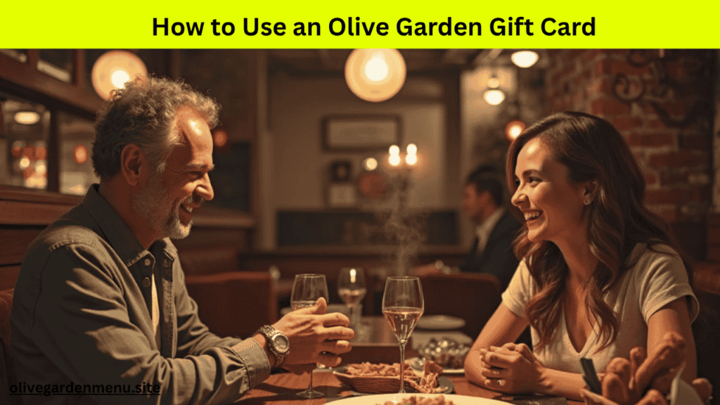 Customer paying with Olive Garden gift card at restaurant.