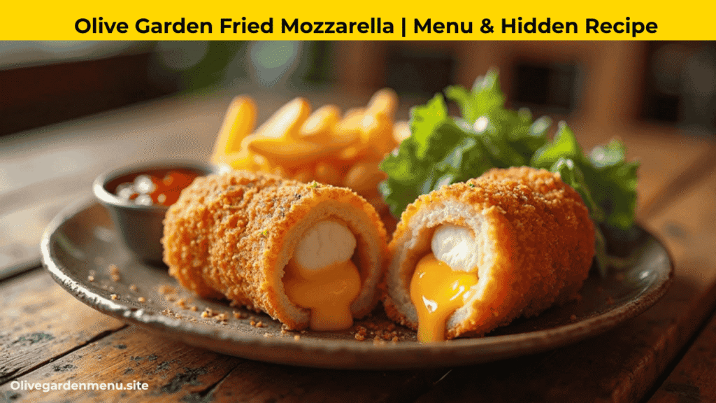 Olive Garden Fried Mozzarella close-up with melted cheese stretch