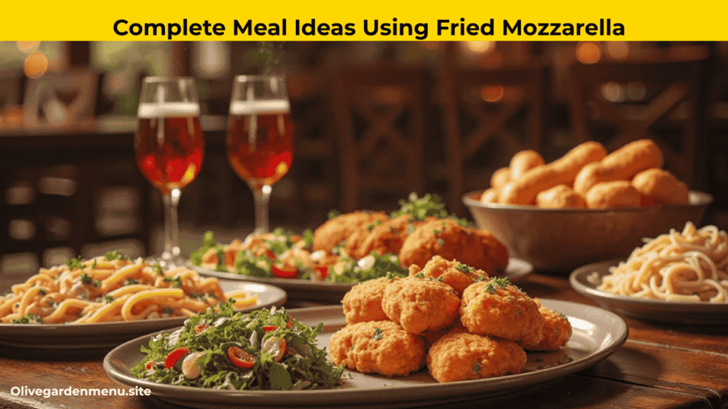 Olive Garden Fried Mozzarella with pasta, salad, and breadsticks