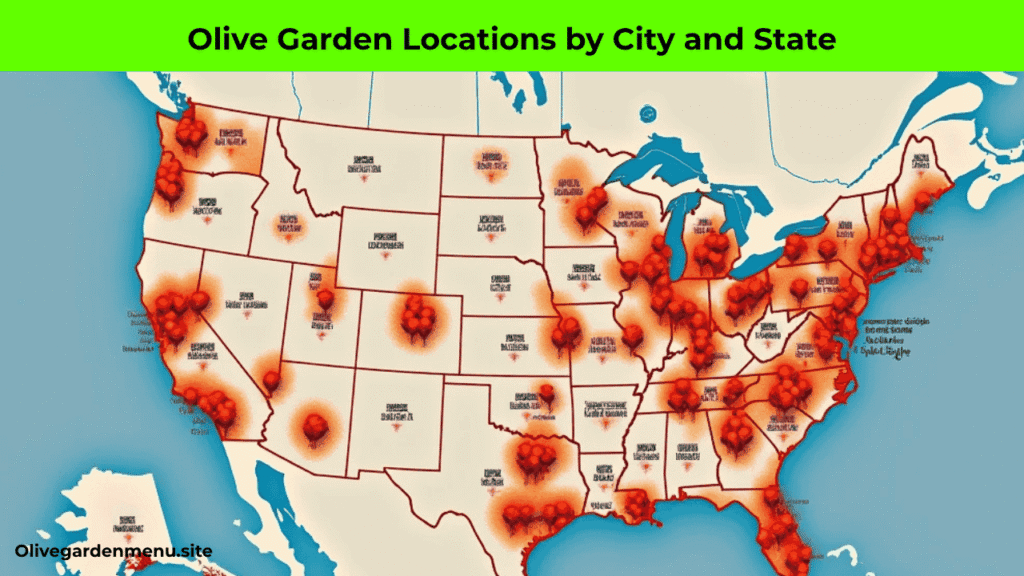 US map highlighting Olive Garden locations by city and state for 2025 guide.