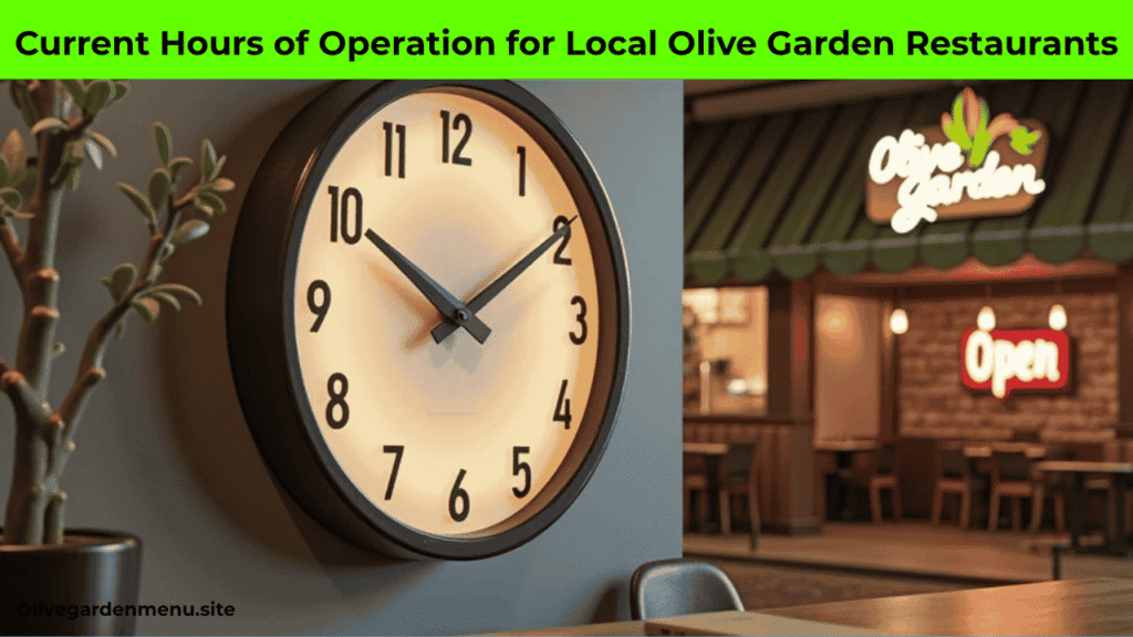 Olive Garden storefront with open sign and smartphone displaying current hours of operation.
