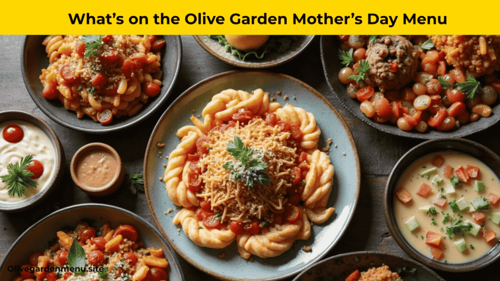 Olive Garden Mother’s Day 2025 menu with appetizers, entrées, and desserts.