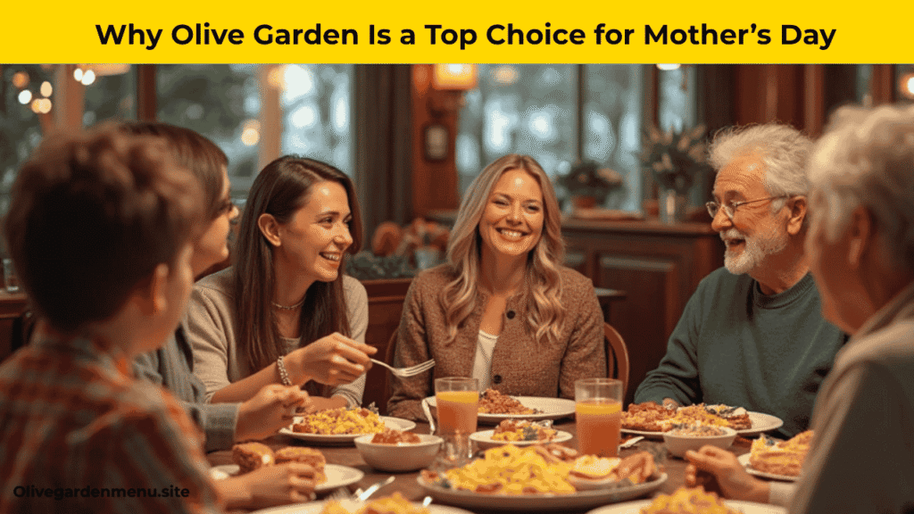 Family celebrating Mother’s Day at Olive Garden with delicious food and warm atmosphere.