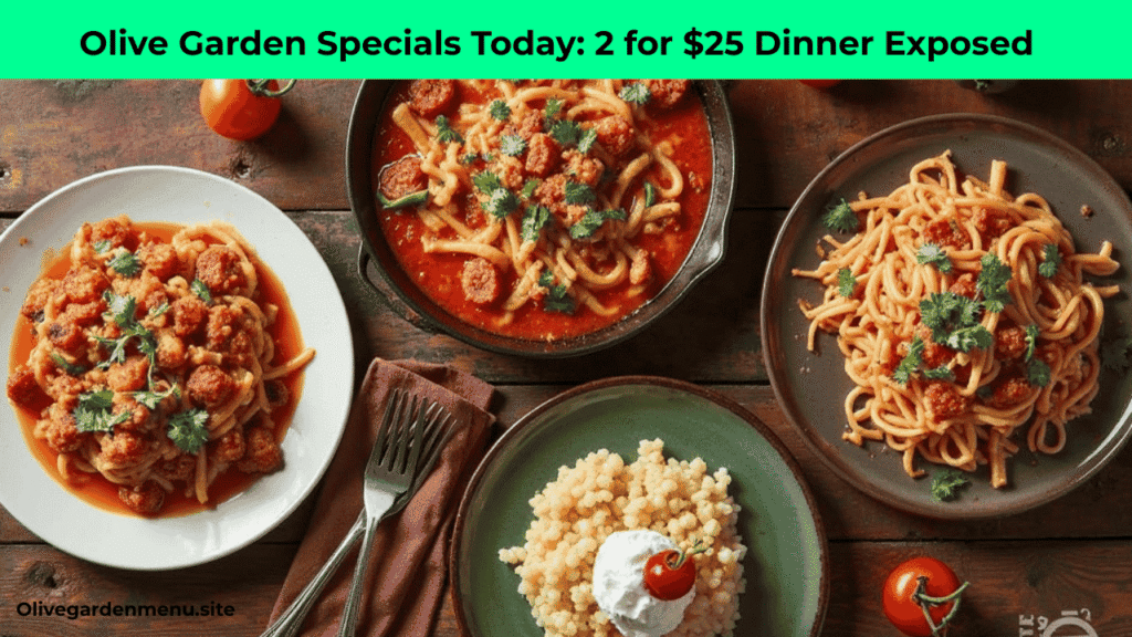 Olive Garden Specials Today – 2 for $25 dinner deal with appetizer, main courses, and dessert